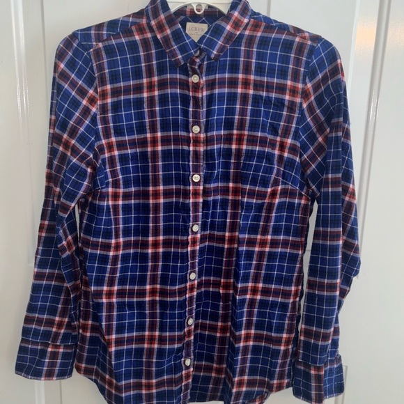 J.Crew Boy Fit Plaid Flannel Shirt Women’s XS Red Blue Long Sleeve Button Down - Picture 1 of 4